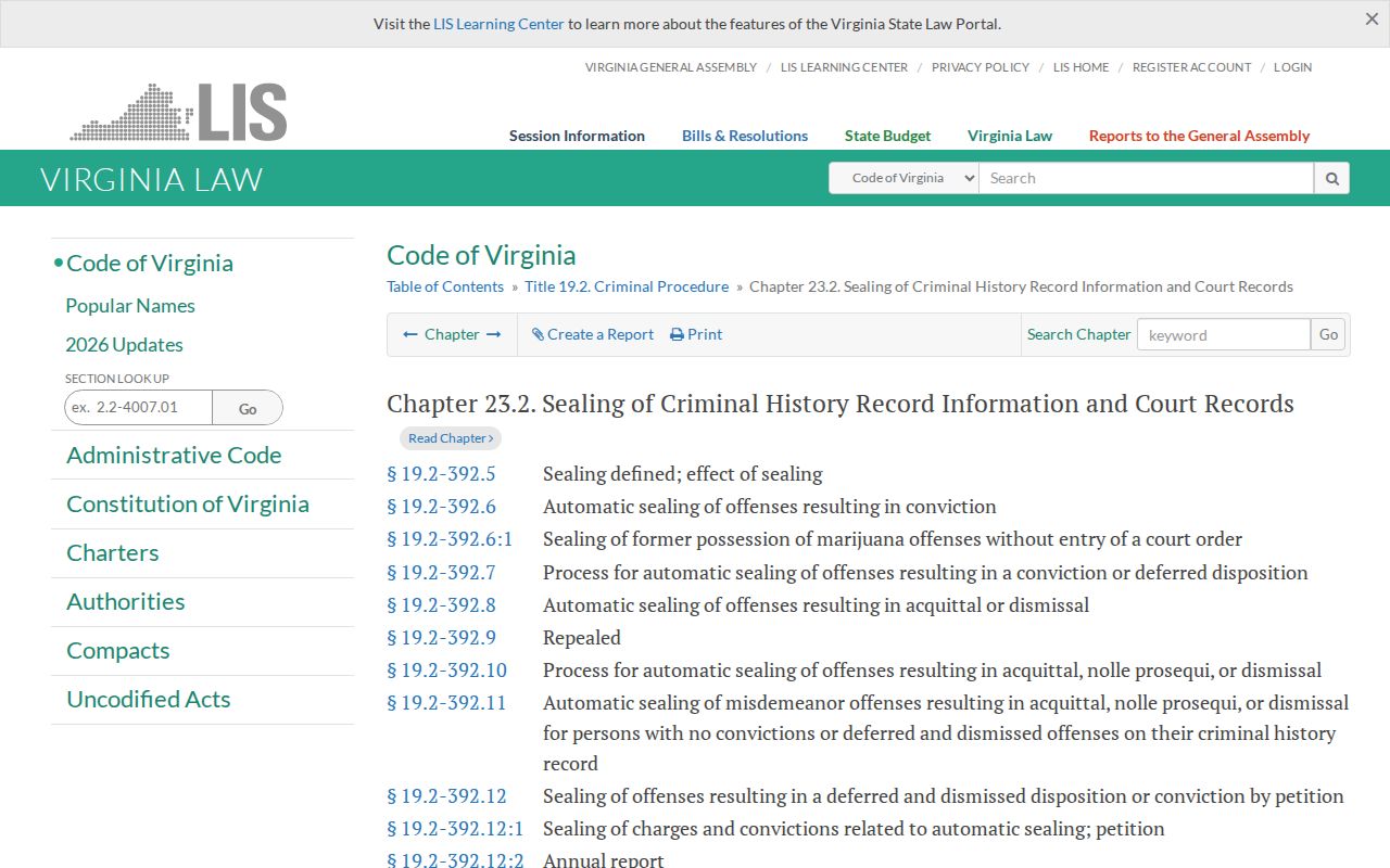 Buchanan County criminal record Virginia sealing law