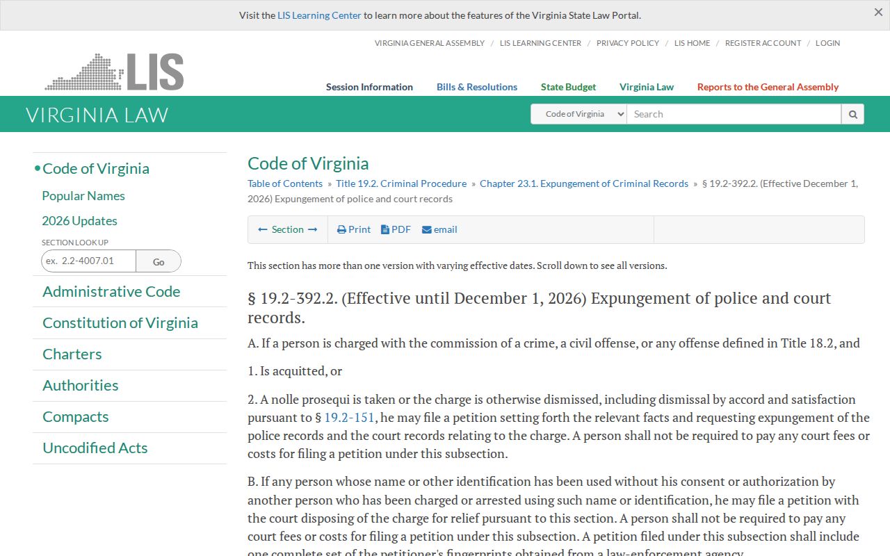 Buchanan County criminal record Virginia expungement law