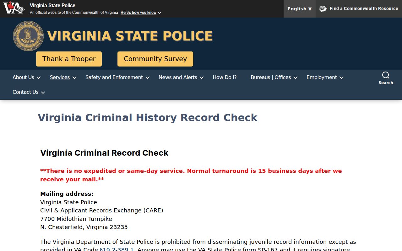 Buchanan County criminal record VSP background check instructions